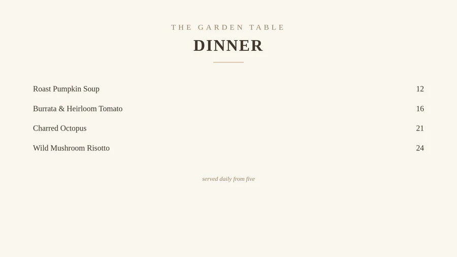 Menu update original: "Roast Pumpkin Soup"