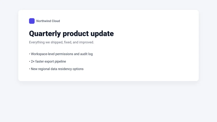 UI label revision original: "Quarterly product update"